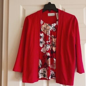 Alfred Dunner Red Cardigan Sweater Classic Knit.  Petite Medium.